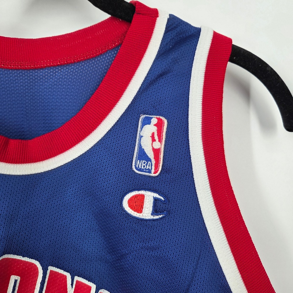 VTG 90s Champion Jersey L 14 16 Blue Mesh Grant Hill Detroit Pistons 33 - Picture 4 of 5